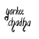 Black text 'yorkee chadha' on a white background